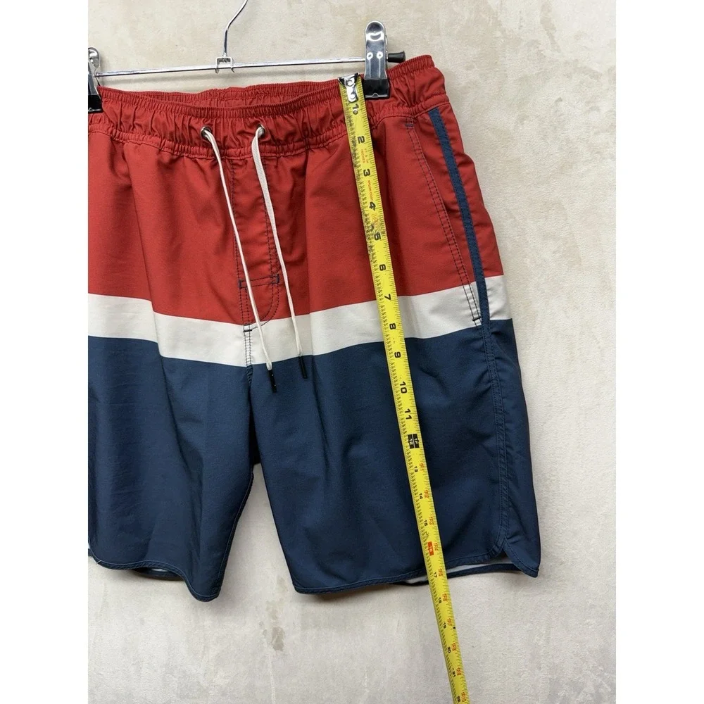 Fair Harbor The Anchor Swim Trunks Mens S Red Navy White Colorblock Lined Shorts